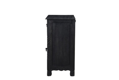 30" Distressed Black One Drawer Floral Carved Solid Wood Nightstand