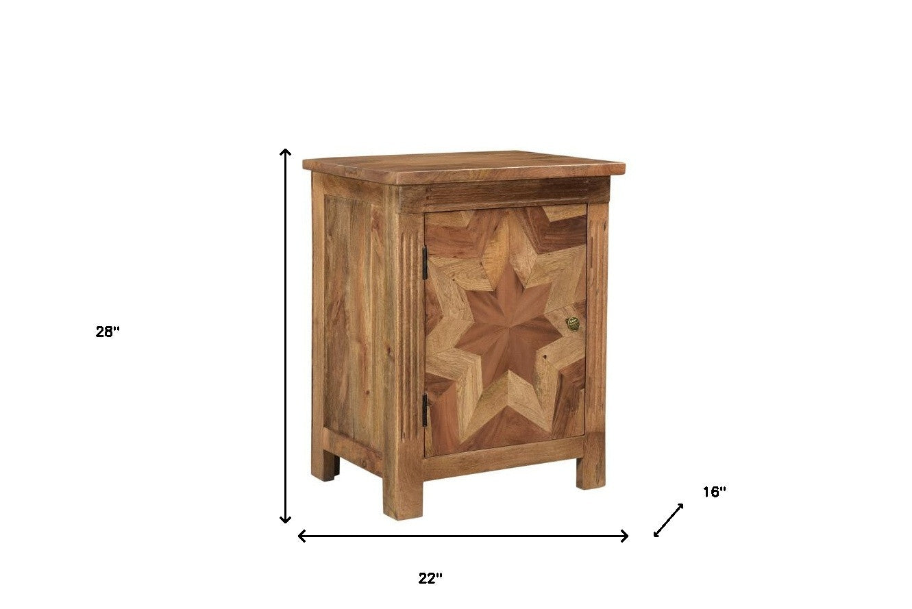 28" Brown Starburst Geometric Solid Wood Nightstand