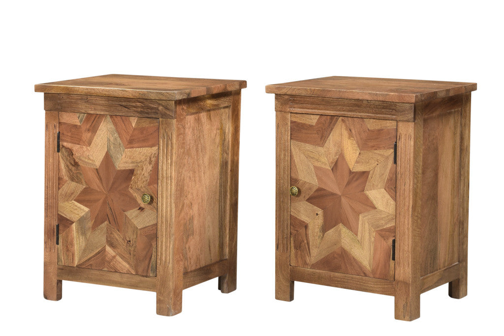 28" Brown Starburst Geometric Solid Wood Nightstand