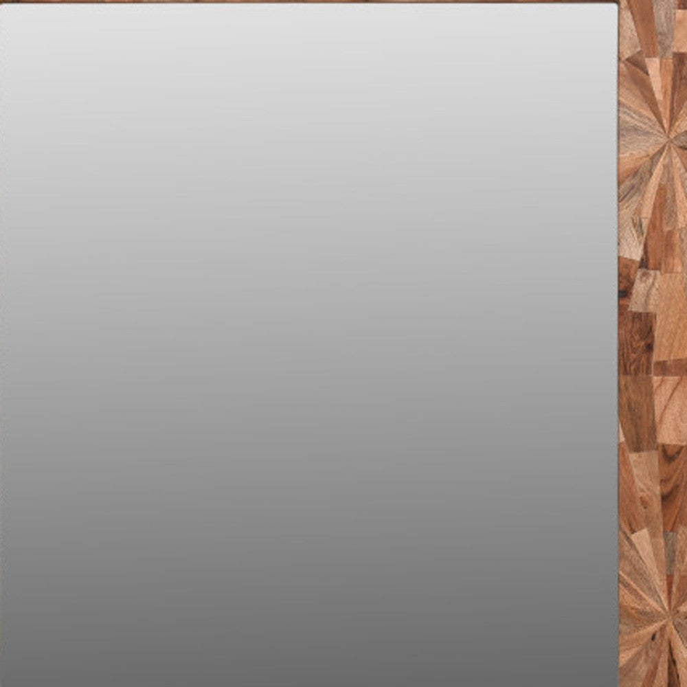 46" Brown Solid Wood Geometric Starburst Framed Accent Mirror