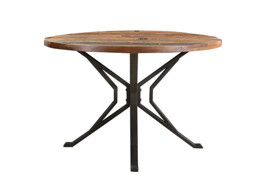 48" Brown And Black Rounded Solid Wood And Metal Pedestal Base Dining Table