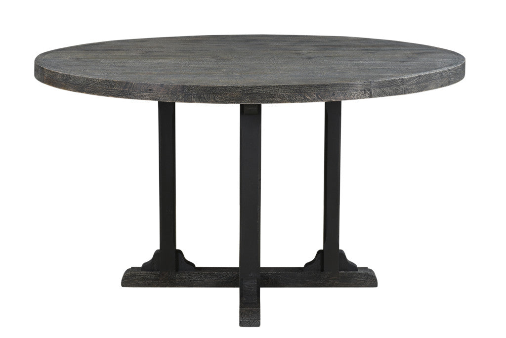 54" Black Rounded Solid Wood Pedestal Base Dining Table