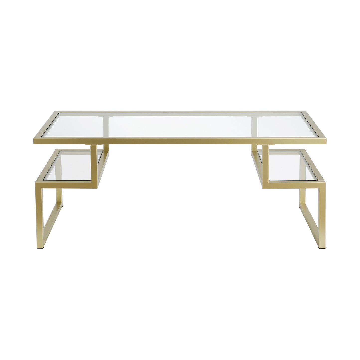 45" Gold Glass And Steel Coffee Table With Two Shelves