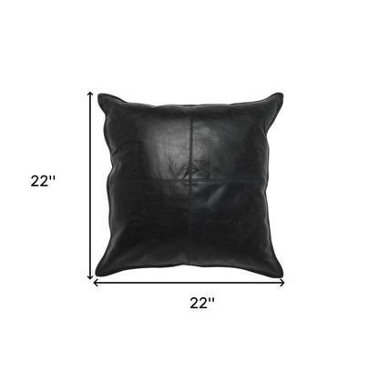 22" Black Leather Down Blend Throw Pillow