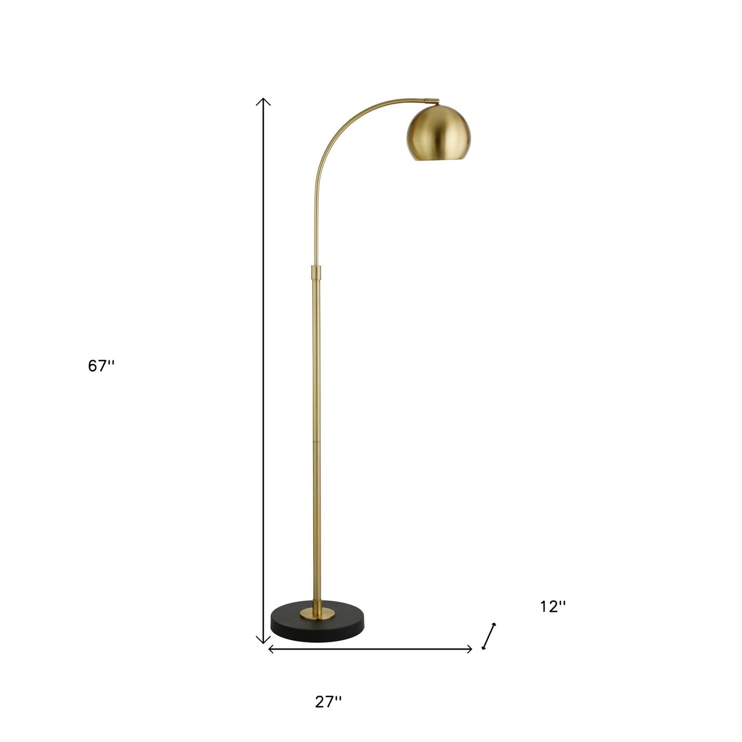 67" Black Arched Floor Lamp With Brass Bowl Shade