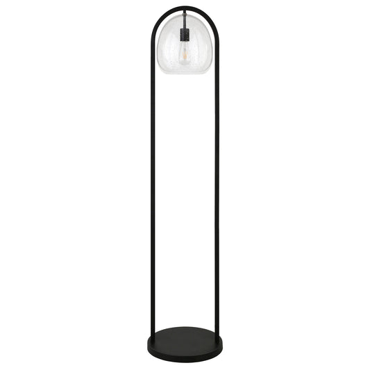 65" Black Column Floor Lamp With Clear Seeded Glass Globe Shade