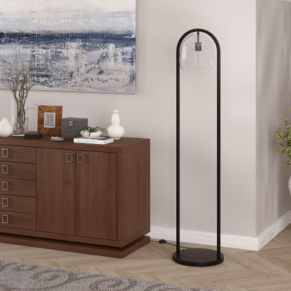 65" Black Column Floor Lamp With Clear Seeded Glass Globe Shade