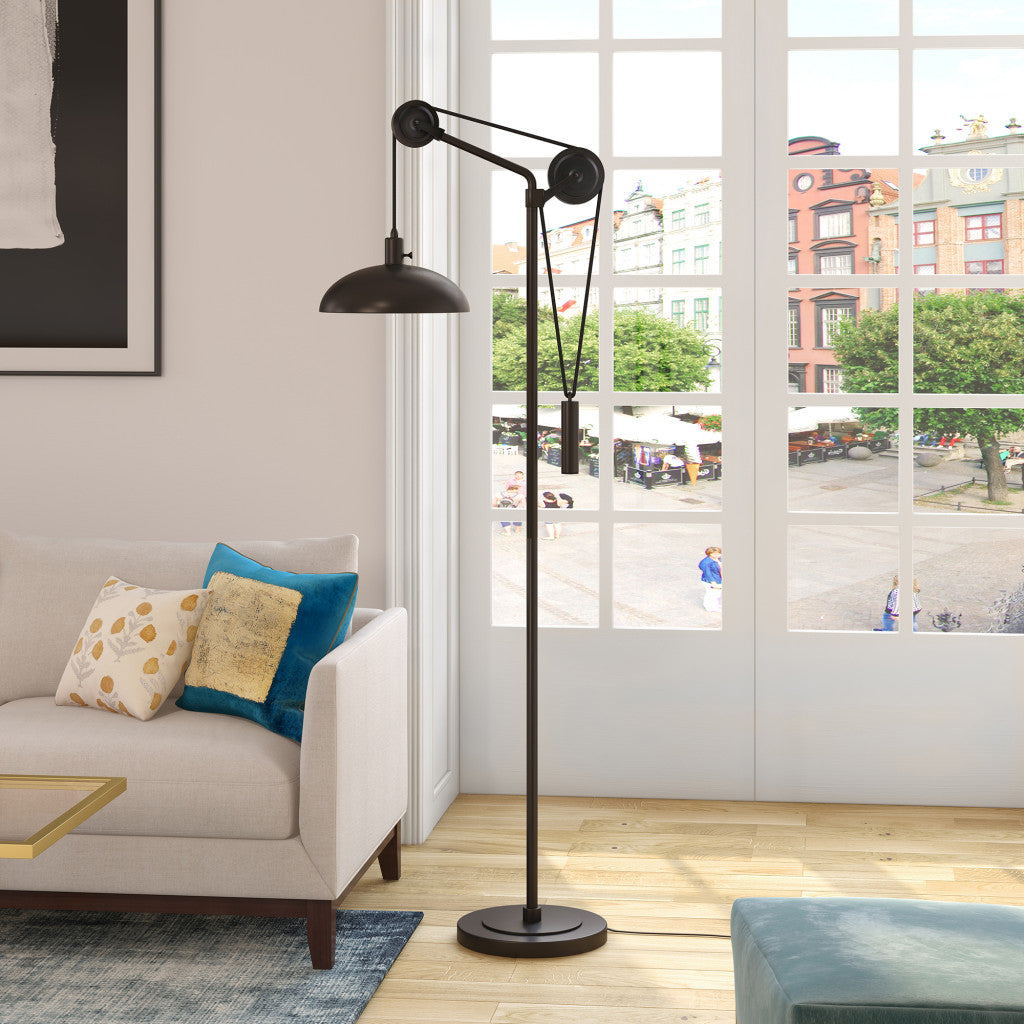 72" Black Reading Floor Lamp With Black Dome Shade