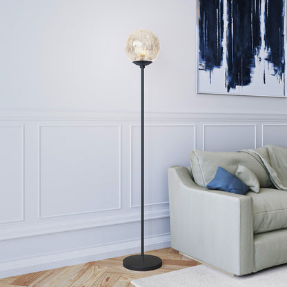 66" Black Novelty Floor Lamp With Clear Transparent Glass Globe Shade