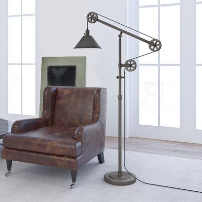 70" Steel Reading Floor Lamp With Silver Cone Shade