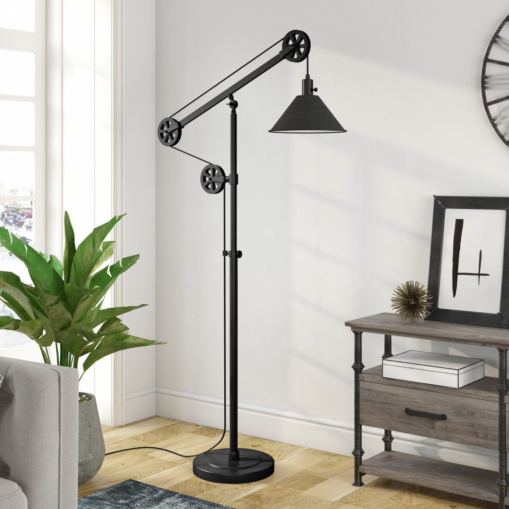 70" Black Reading Floor Lamp With Black Cone Shade