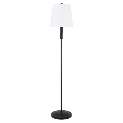 60" Black Traditional Shaped Floor Lamp With White Frosted Glass Drum Shade