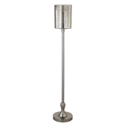 68" Nickel Torchiere Floor Lamp With Silver Transparent Glass Drum Shade