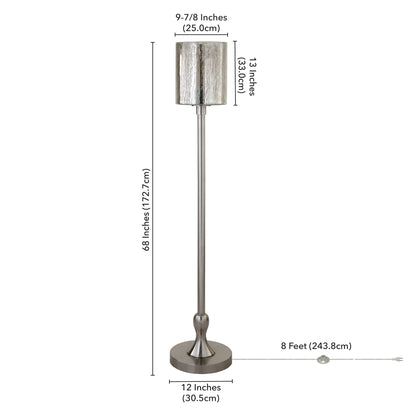 68" Nickel Torchiere Floor Lamp With Silver Transparent Glass Drum Shade