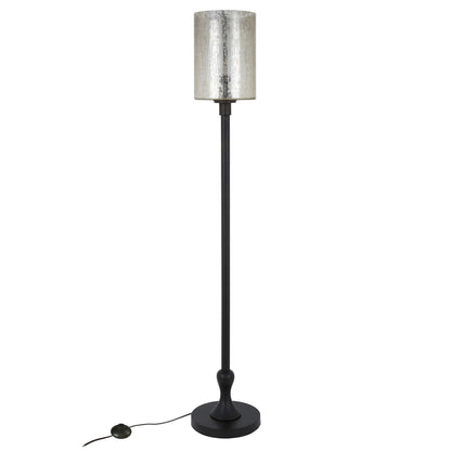 68" Black Torchiere Floor Lamp With Clear Transparent Glass Drum Shade