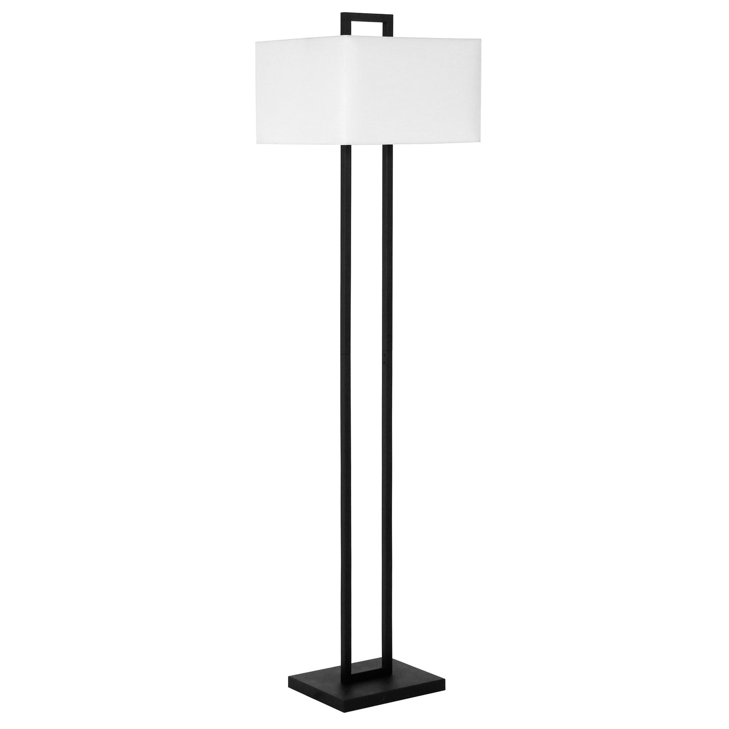 68" Black Traditional Shaped Floor Lamp With White Frosted Glass Rectangular Shade