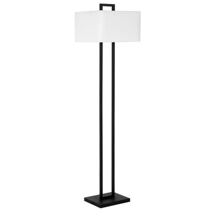 68" Black Traditional Shaped Floor Lamp With White Frosted Glass Rectangular Shade