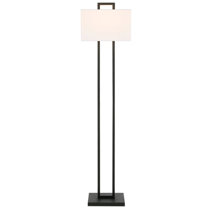 68" Black Traditional Shaped Floor Lamp With White Frosted Glass Rectangular Shade