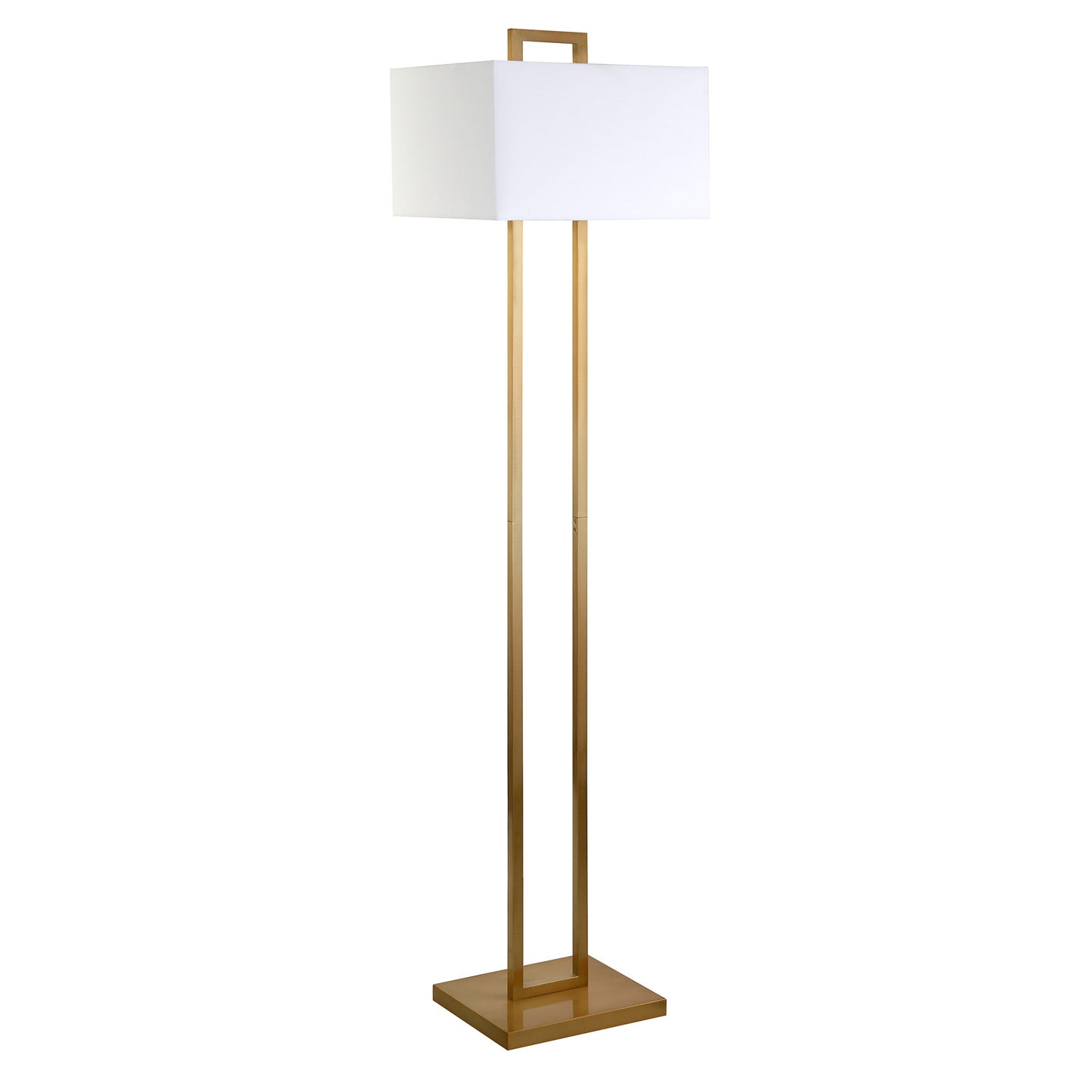 68" Brass Traditional Shaped Floor Lamp With White Frosted Glass Rectangular Shade