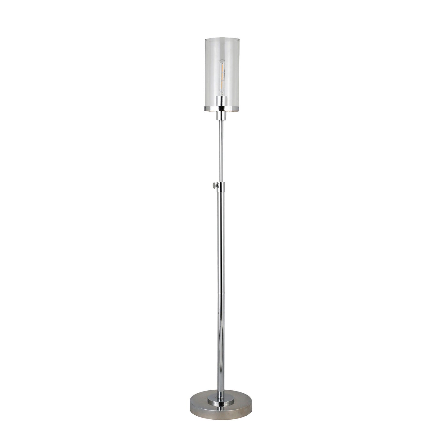 66" Nickel Torchiere Floor Lamp With Clear Transparent Glass Drum Shade