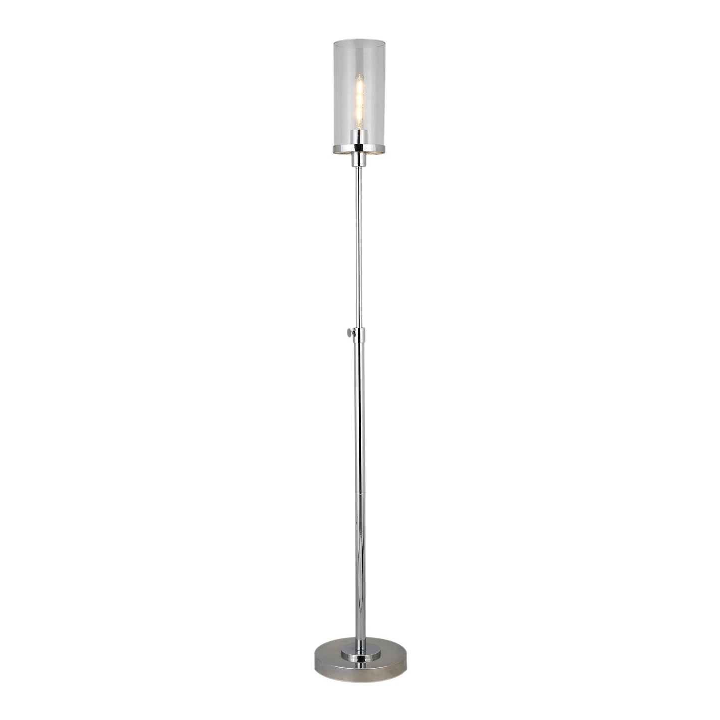 66" Nickel Torchiere Floor Lamp With Clear Transparent Glass Drum Shade