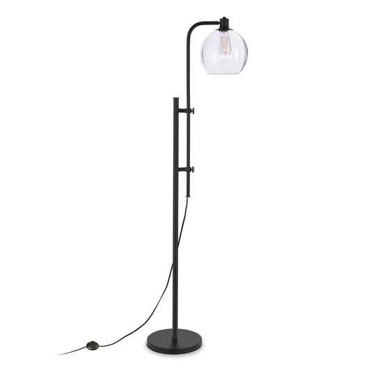 68" Black Adjustable Reading Floor Lamp With Clear Seeded Glass Globe Shade