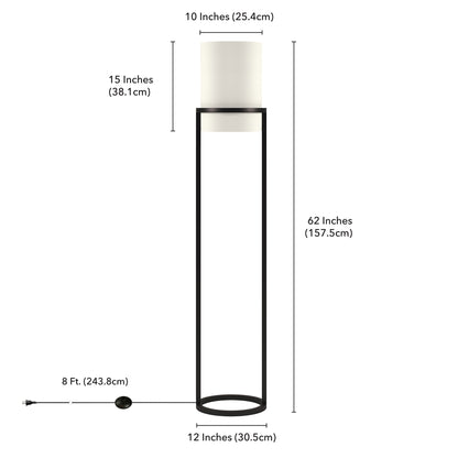 62" Black Column Floor Lamp With White Fabric Drum Shade