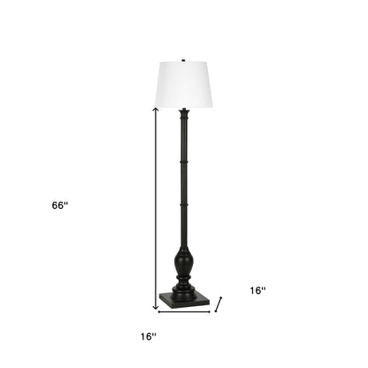 66" Black Traditional Shaped Floor Lamp With White Frosted Glass Empire Shade