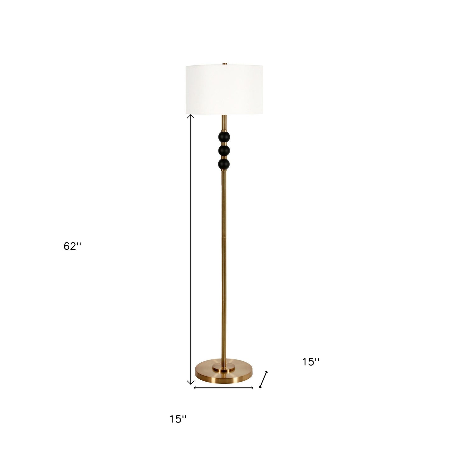 62" Black Traditional Shaped Floor Lamp With White Frosted Glass Drum Shade