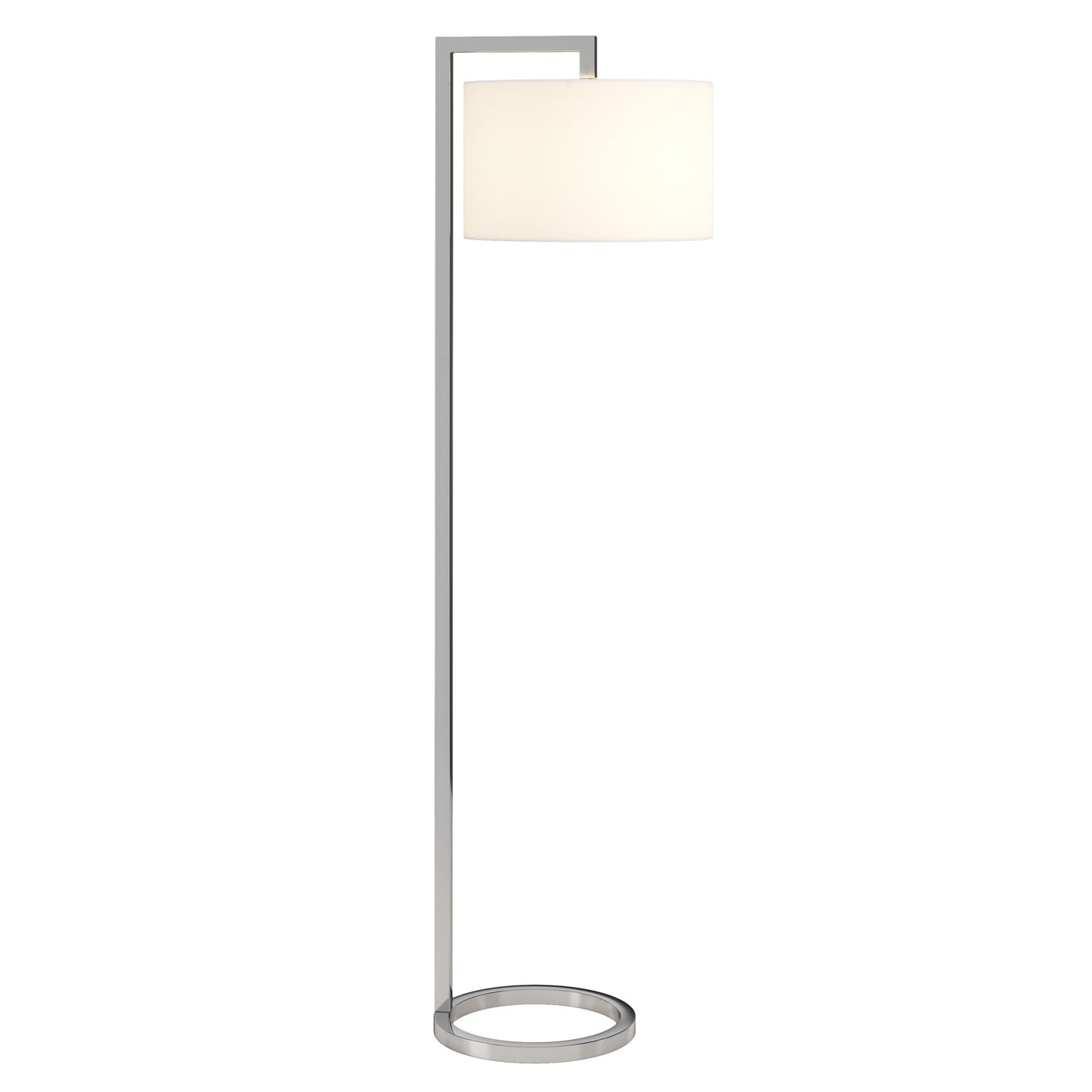 64" Nickel Traditional Shaped Floor Lamp With White Frosted Glass Drum Shade