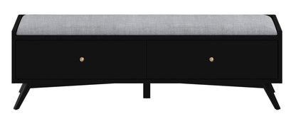 59" Gray and Black Upholstered Polyester Blend Bench with Drawers