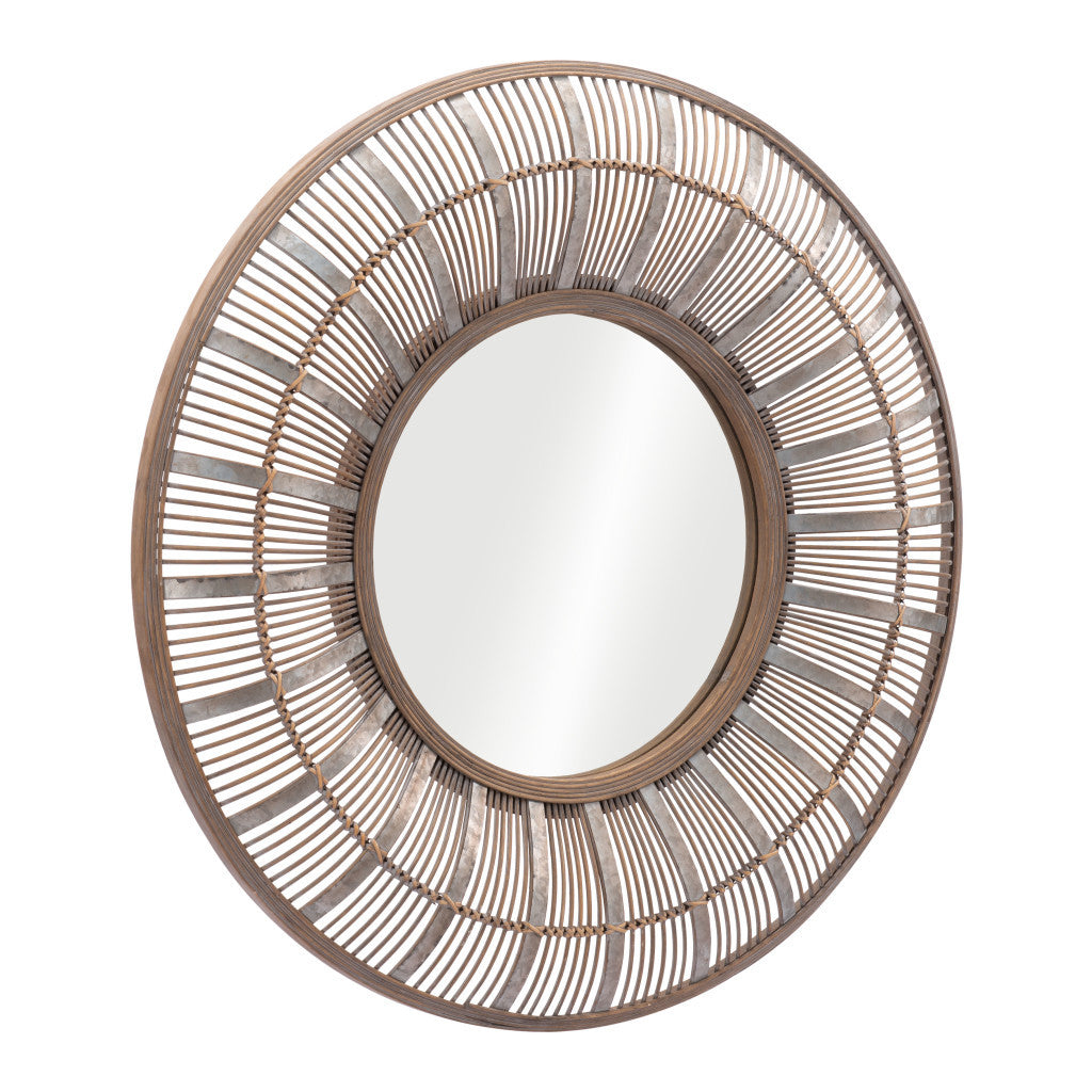 32" Brown Round Accent Mirror