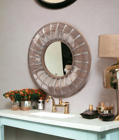 32" Brown Round Accent Mirror