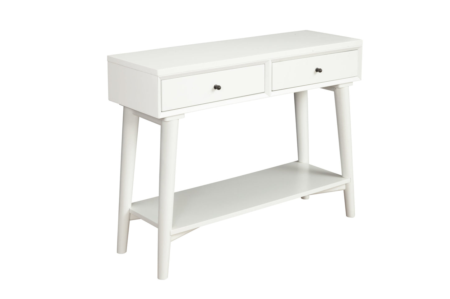 42" White Solid Wood Console Table With Shelves And Drawers