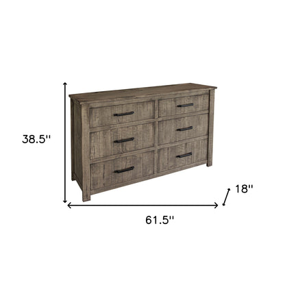 62" Brown Solid Wood Six Drawer Double Dresser