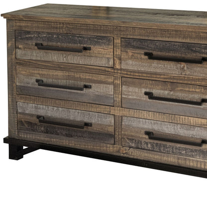 56" Brown Solid Wood Six Drawer Double Dresser