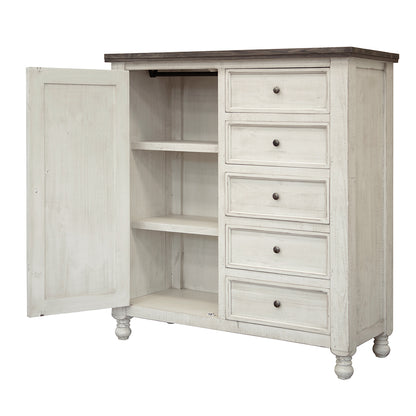 55" Gray and Ivory Solid Wood Five Drawer Gentlemans Chest