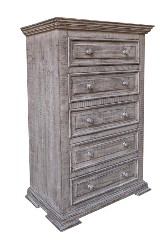 37" Gray Solid Wood Five Drawer Chest