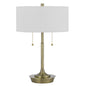 20" Antiqued Brass Metal Two Light Candlestick Table Lamp With White Drum Shade