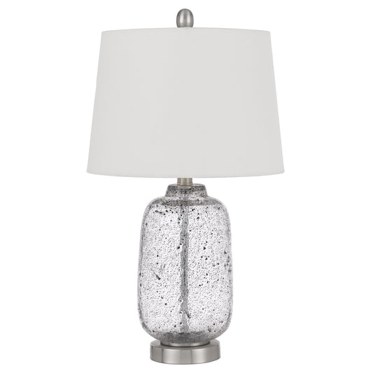 24" Nickel Metal Cylinder Table Lamp With White Empire Shade