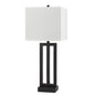 30" Black Metal USB Table Lamp With White Shade