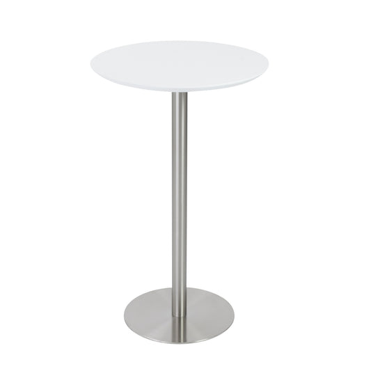 26" White and Silver Metallic Rounded Steel Bar Table