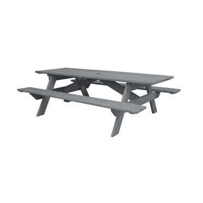 94" Gray Solid Wood Outdoor Picnic Table with Umbrella Hole