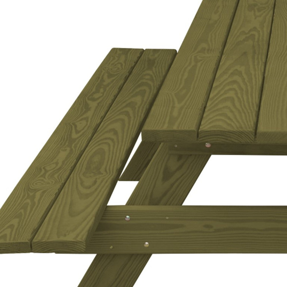 94" Green Solid Wood Outdoor Picnic Table with Umbrella Hole