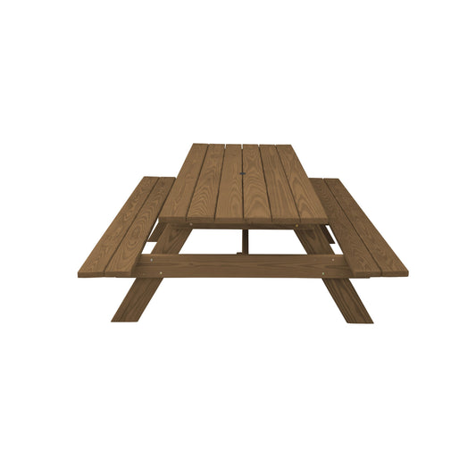 94" Wood Brown Solid Wood Outdoor Picnic Table with Umbrella Hole