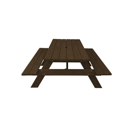 94" Dark Brown Solid Wood Outdoor Picnic Table with Umbrella Hole