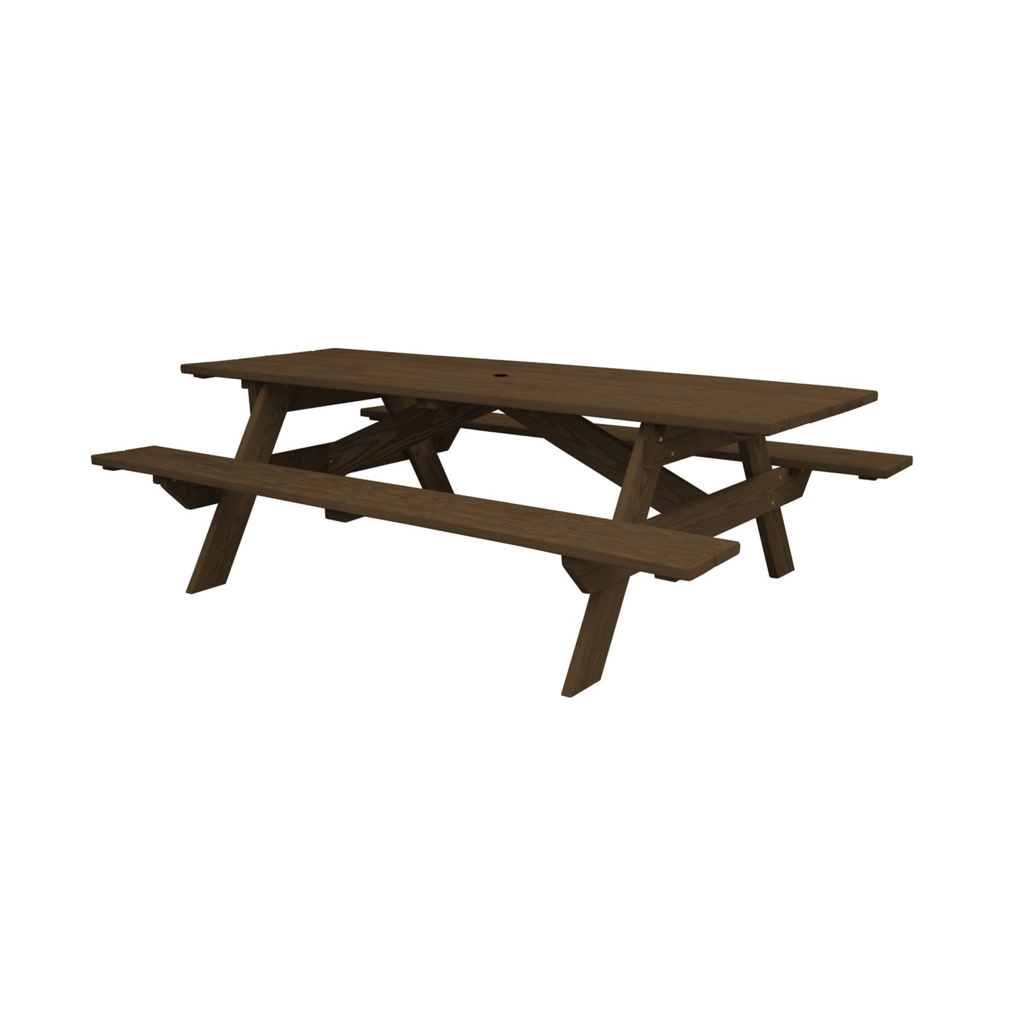 94" Dark Brown Solid Wood Outdoor Picnic Table with Umbrella Hole