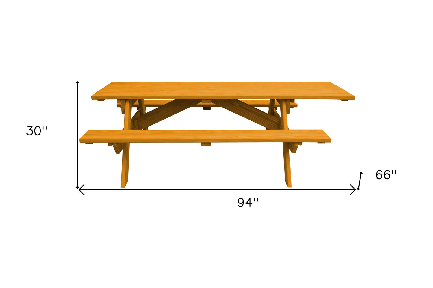 94" Natural Solid Wood Outdoor Picnic Table