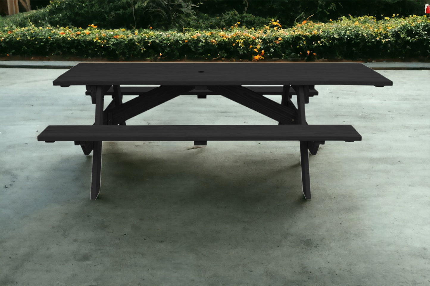 94" Charcoal Solid Wood Outdoor Picnic Table with Umbrella Hole