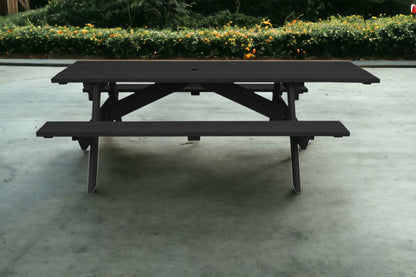 94" Charcoal Solid Wood Outdoor Picnic Table with Umbrella Hole